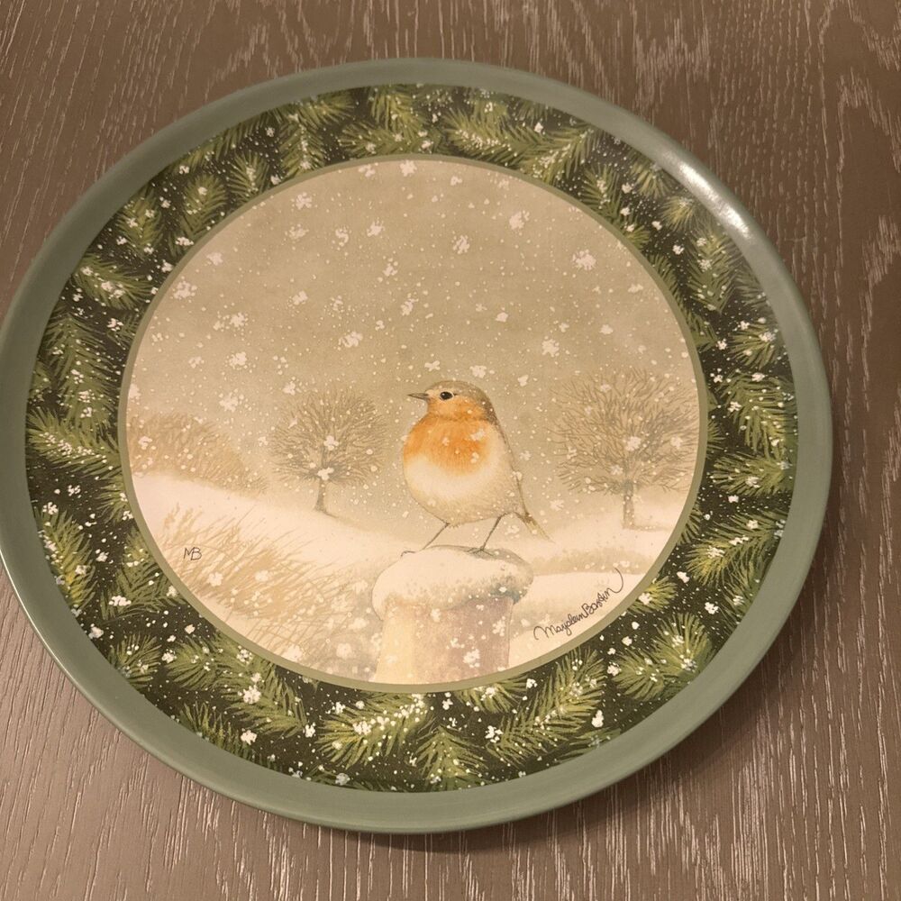 Hallmark Marjolein Bastion Plate winter scene with bird 12 inches